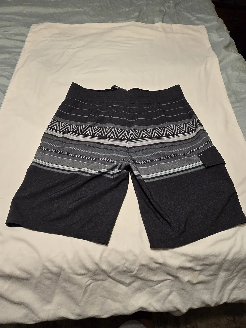 Trinity Black and Gray Striped Men's Board Shorts